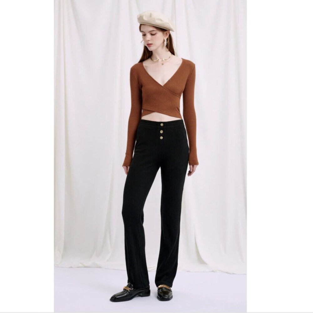 NWT Petite Studio NYC Womens Daphne Knit Pants Black Size XS